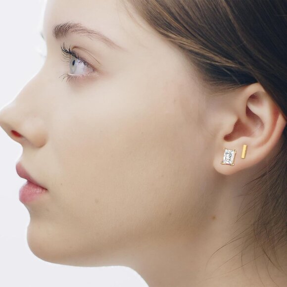 Elegant 18K Gold Plated S925 Sterling Silver Cubic Zirconia Stud Earrings for Wo - Picture 5 of 7